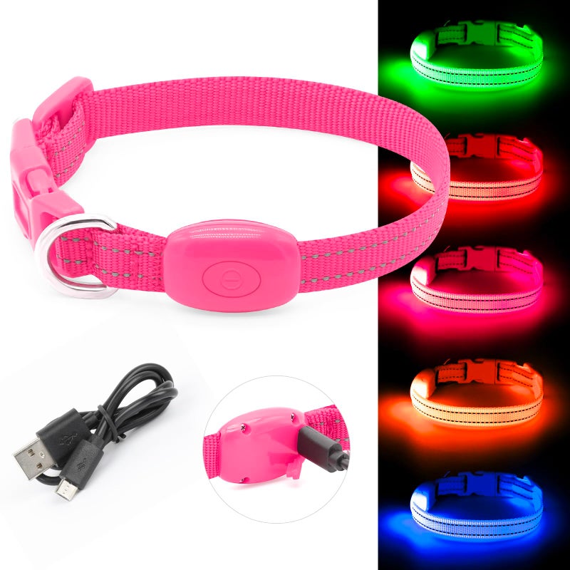 BSEEN Light Up Dog Collar, Rechargeable LED Dog Collar Glow in The Dark Cat Collar Reflective Puppy Collar Safety Dog Lights for Night Walking (Pink, XS) - Image 4